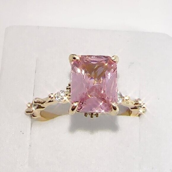 Princess Cut Pink Cubic Zirconia Ring Gold Plated Size 8 - Picture 3 of 6
